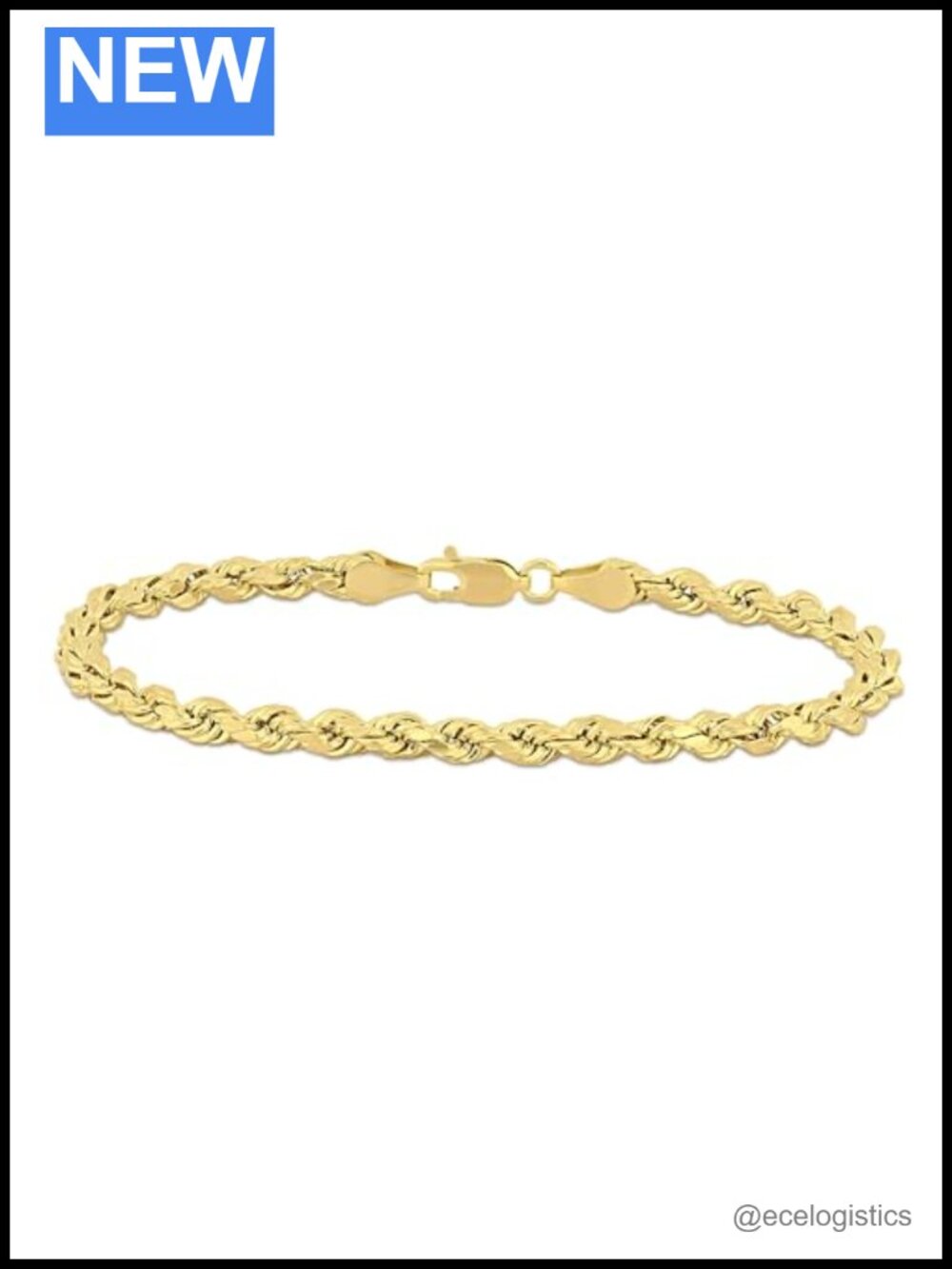 Real 10K Yellow Gold Rope Chain Bracelet 4MM 7.5" Lobster Clasp